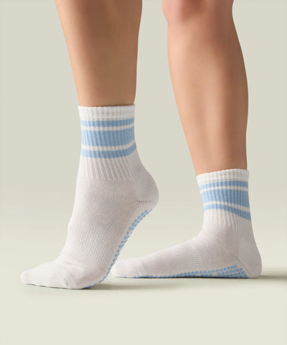 Crew Non Slip Grip Socks | Ivory Blue Stripe
