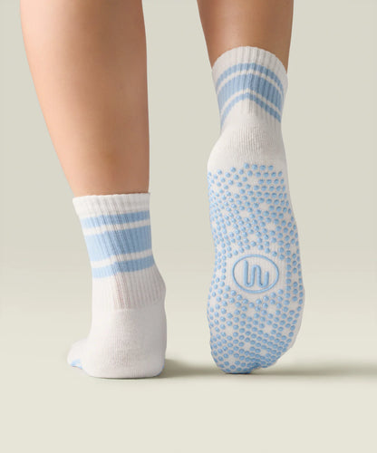 Crew Non Slip Grip Socks | Ivory Blue Stripe