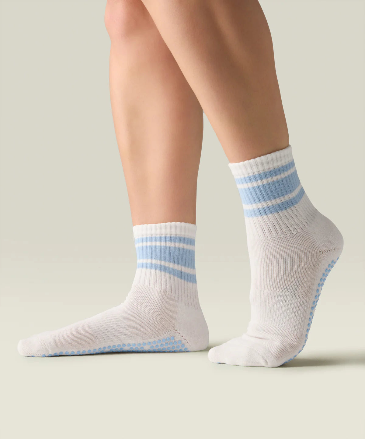 Crew Non Slip Grip Socks | Ivory Blue Stripe