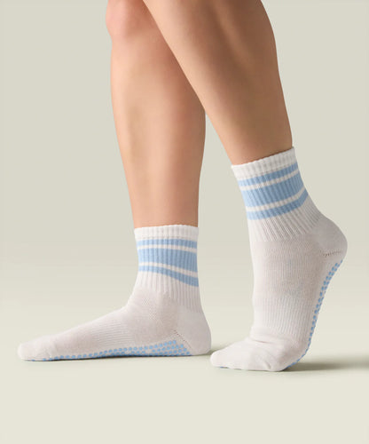 Crew Non Slip Grip Socks | Ivory Blue Stripe