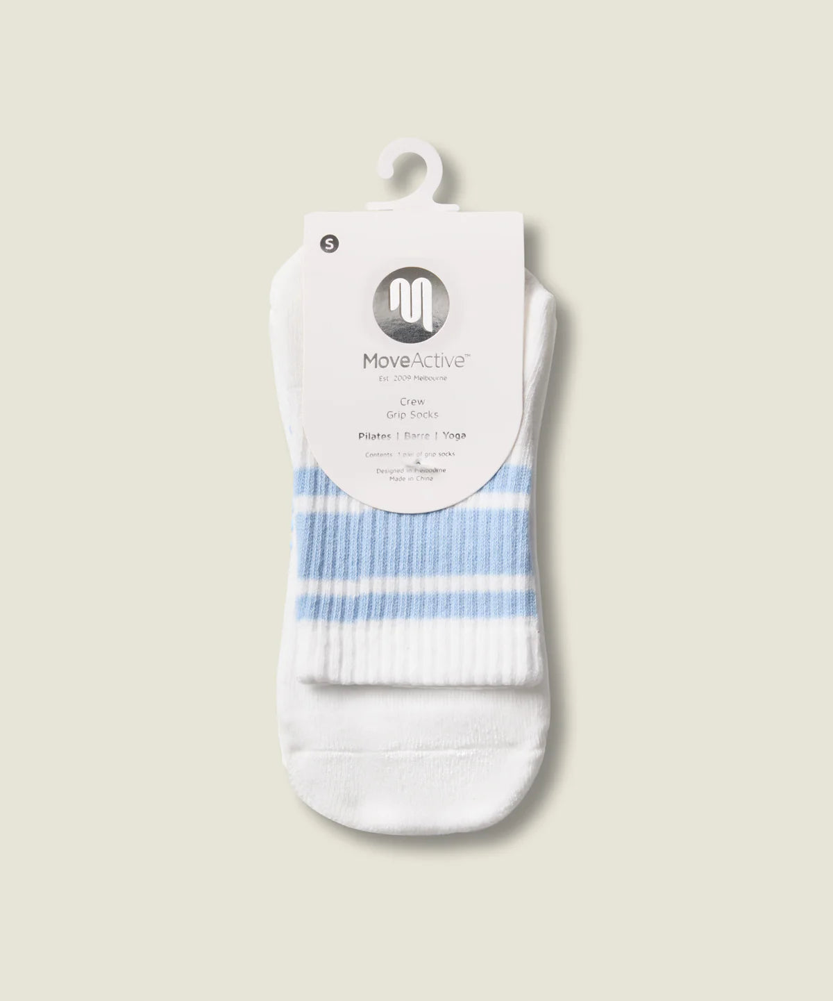 Crew Non Slip Grip Socks | Ivory Blue Stripe