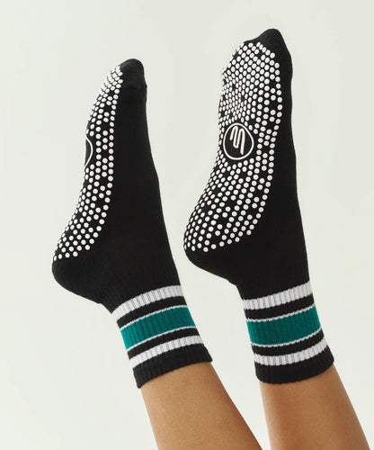 Crew Non Slip Grip Socks | Midnight Emerald Stripe