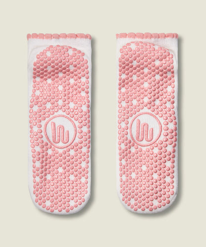 Classic Low Rise Grip Socks | Ivory Pink Frill