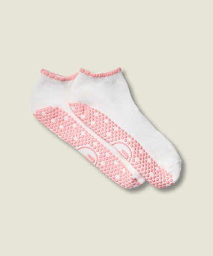 Classic Low Rise Grip Socks | Ivory Pink Frill
