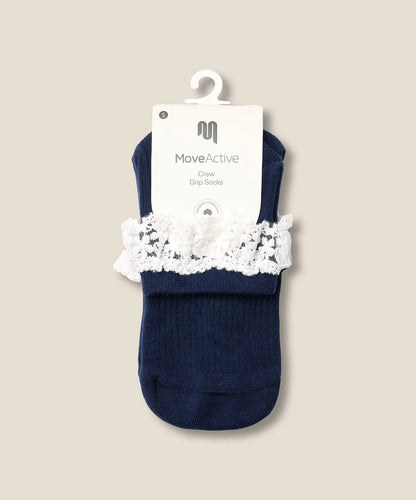 Quarter Crew Non Slip Grip Socks | Lovers Lace Navy