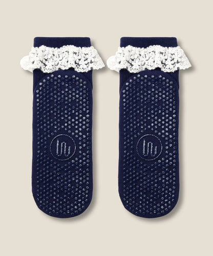 Quarter Crew Non Slip Grip Socks | Lovers Lace Navy