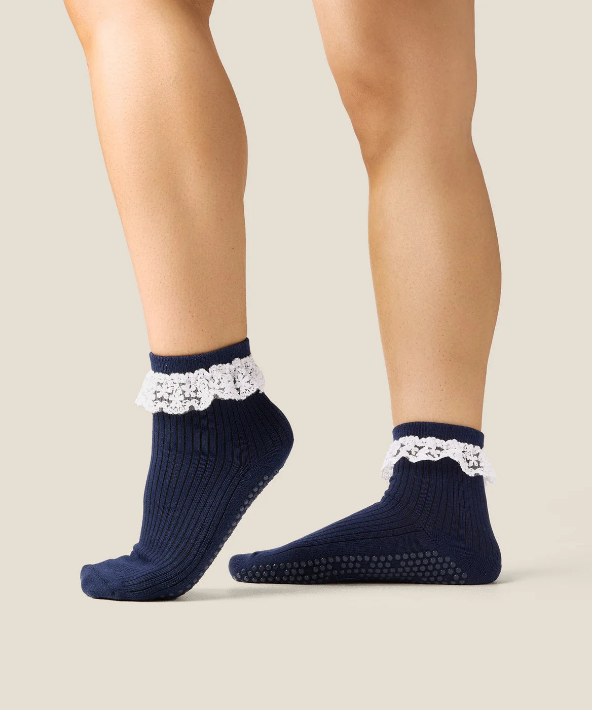 Quarter Crew Non Slip Grip Socks | Lovers Lace Navy