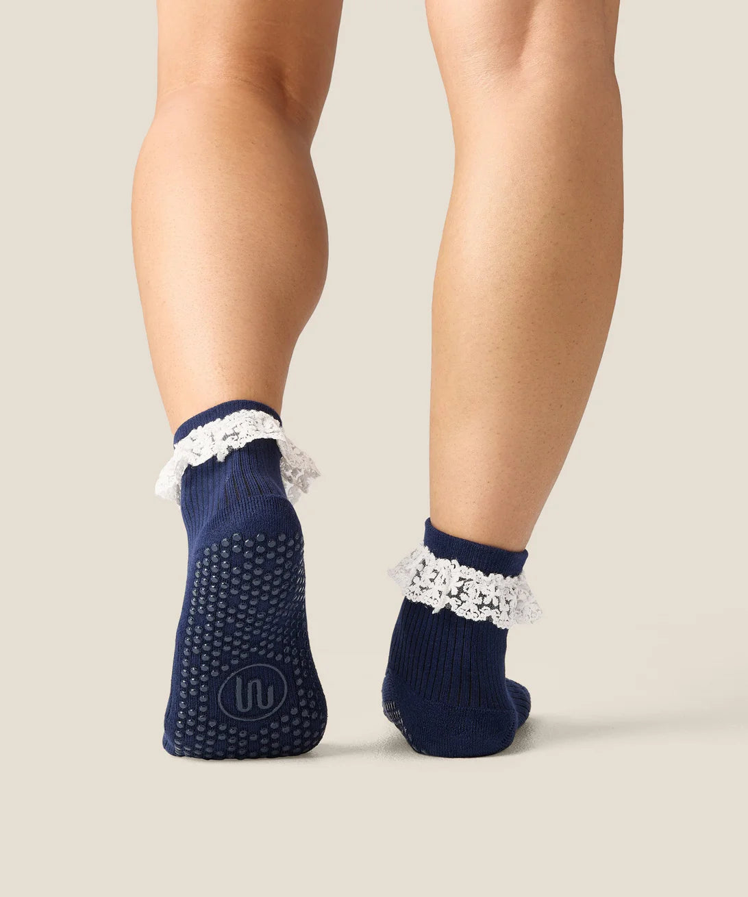 Quarter Crew Non Slip Grip Socks | Lovers Lace Navy
