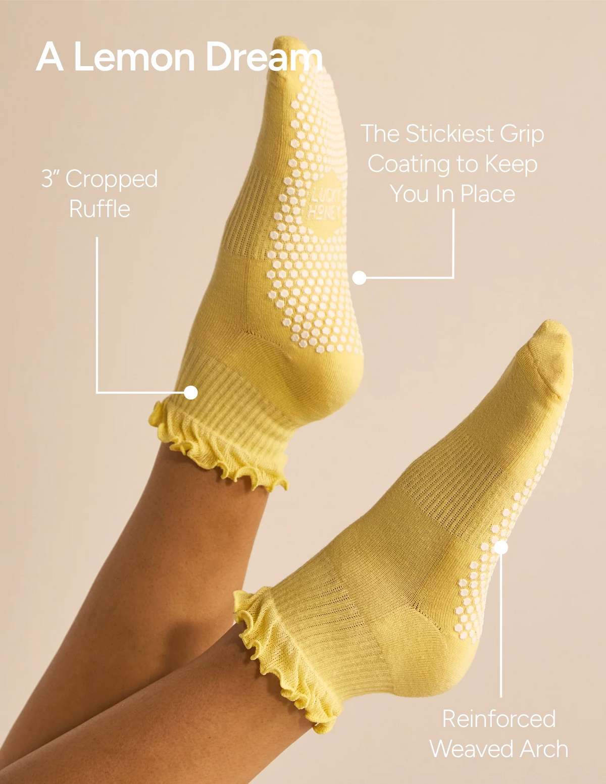 The Ruffle Grip Sock | Lemon