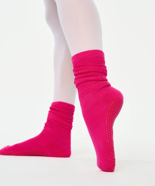 Scrunch Non Slip Grip Socks | Neon Pink