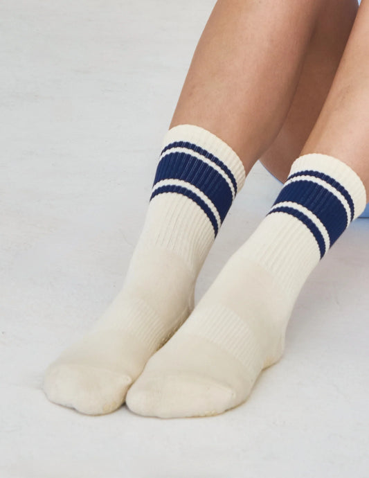 The Crew Stripe Grip Sock | Off-White/Navy